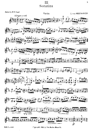 Beethoven Sonatina in D major score for Violin