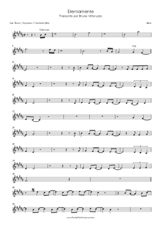 Belo Eternamente score for Tenor Saxophone Soprano (Bb)
