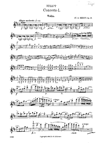 Bériot Violin Concerto No. 1 score for Violin