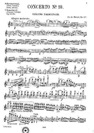 Bériot Violin Concerto No. 10 score for Violin