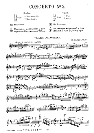 Bériot Violin Concerto No. 2 score for Violin