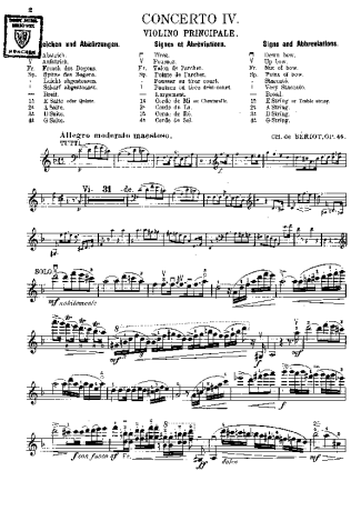Bériot Violin Concerto No. 4 score for Violin