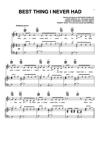 Beyoncé Best Thing I Never Had score for Piano
