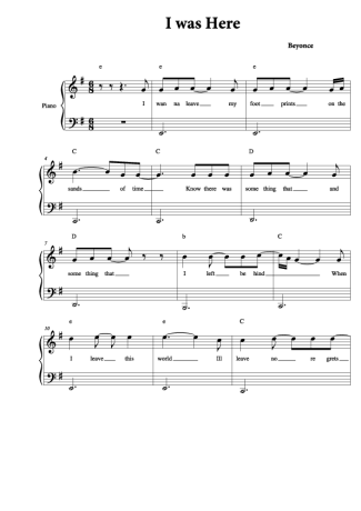 Beyoncé I Was Here score for Piano
