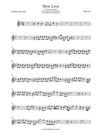 Beyoncé Slow Love score for Alto Saxophone