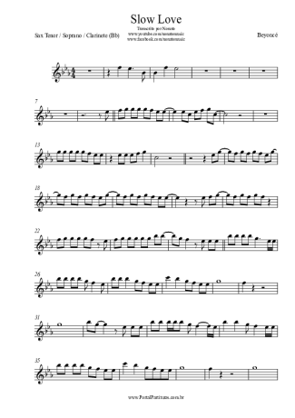 Beyoncé Slow Love score for Tenor Saxophone Soprano (Bb)