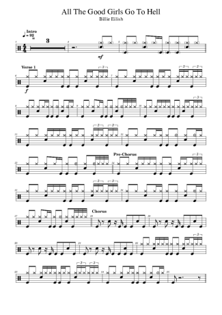 Billie Eilish All The Good Girls Go To Hell score for Drums