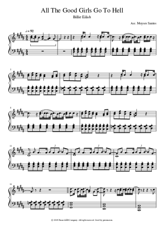 Billie Eilish All The Good Girls Go To Hell score for Piano