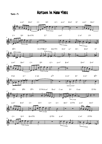 Billie Holiday Autumn in New York score for Tenor Saxophone Soprano (Bb)