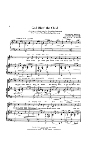 Billie Holiday God Bless The Child score for Piano