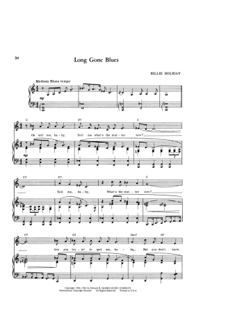 Billie Holiday Long Gone Blues score for Piano