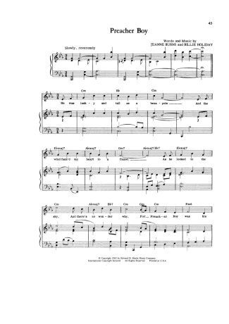 Billie Holiday Preacher Boy score for Piano