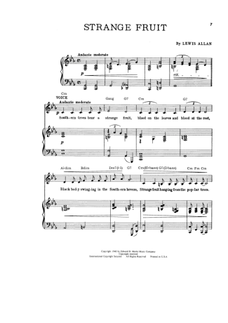 Billie Holiday Strange Fruit score for Piano