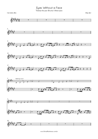 Billy Idol Eyes Without A Face score for Clarinet (Bb)