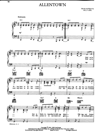 Billy Joel Allentown score for Piano