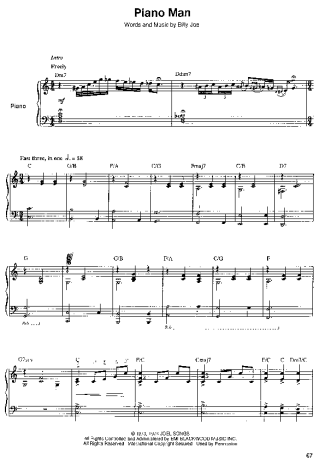 Billy Joel Piano Man score for Piano