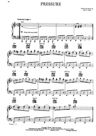 Billy Joel Pressure score for Piano