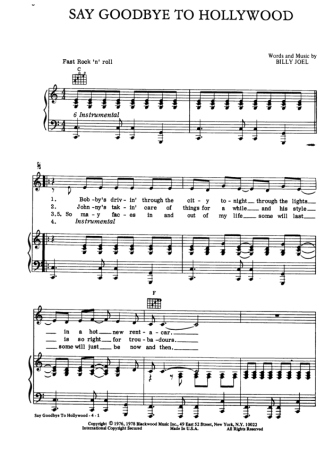 Billy Joel Say Goodbye To Hollywood score for Piano