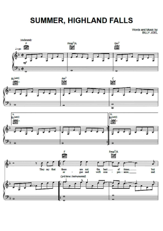 Billy Joel Summer Highland Falls score for Piano