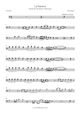 Billy Vaughn La Paloma score for Cello