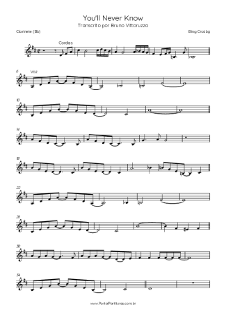 Bing Crosby You´ll Never Know score for Clarinet (Bb)