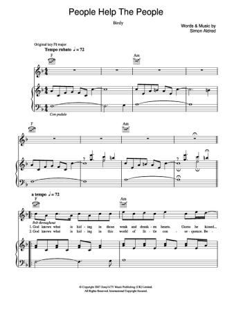 Birdy  score for Piano