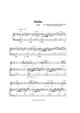 Birdy Shelter score for Piano
