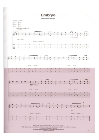 Black Sabbath Embryo score for Guitar