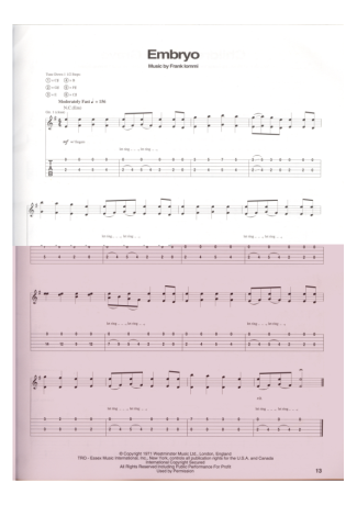 Black Sabbath  score for Guitar