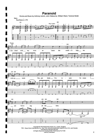 Black Sabbath Paranoid score for Guitar