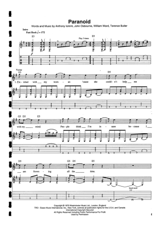 Black Sabbath  score for Guitar