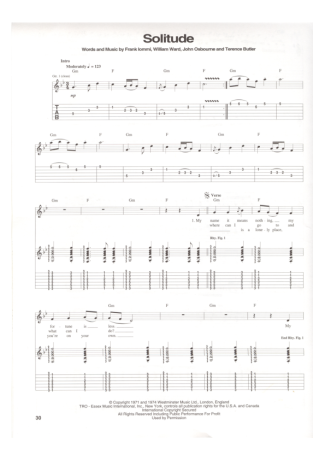 Black Sabbath Solitude score for Guitar