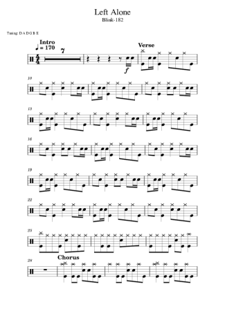 Blink 182 182 - Left Alone score for Drums