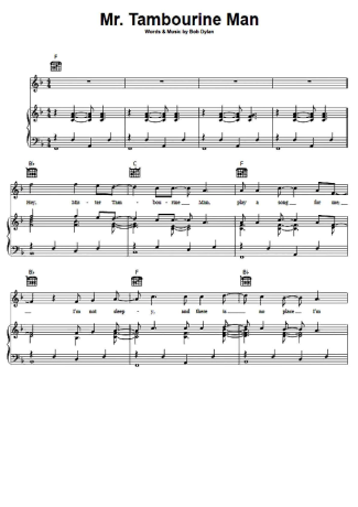 Bob Dylan Mr Tambourine Man score for Piano