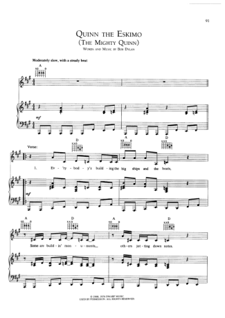 Bob Dylan Quinn The Eskimo (The Mighty Quinn) score for Piano
