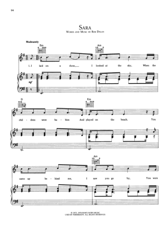 Bob Dylan Sara score for Piano