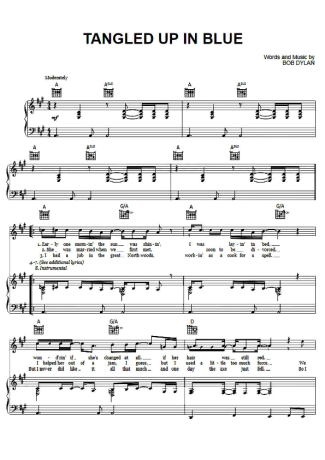 Bob Dylan Tangled Up In Blue (V2) score for Piano