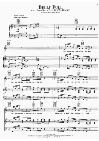 Bob Marley Belly Full score for Piano