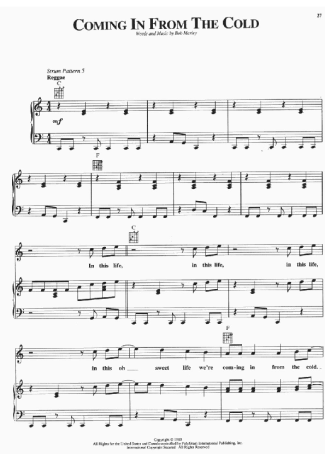 Bob Marley  score for Piano