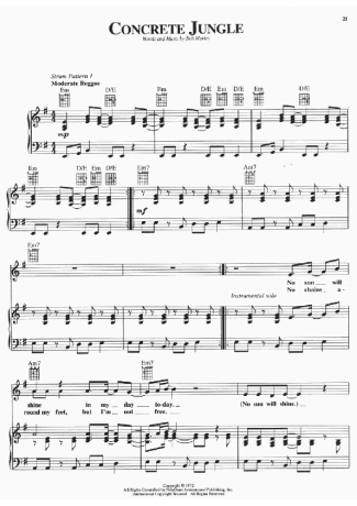 Bob Marley  score for Piano