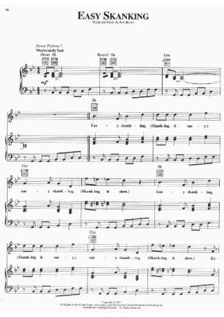 Bob Marley  score for Piano