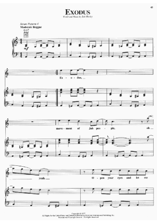 Bob Marley Exodus score for Piano