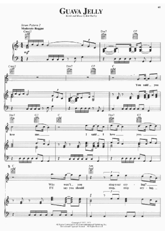 Bob Marley  score for Piano