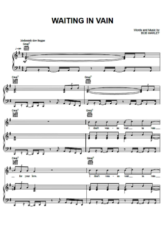 Bob Marley Waiting In Vain score for Piano