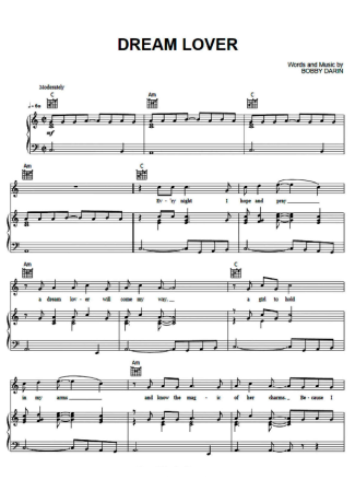 Bobby Darin Dream Lover score for Piano