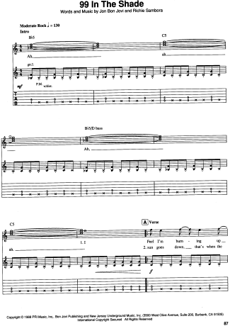 Bon Jovi  score for Guitar