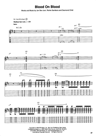 Bon Jovi  score for Guitar