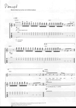 Bon Jovi Damned score for Guitar