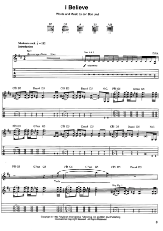 Bon Jovi  score for Guitar