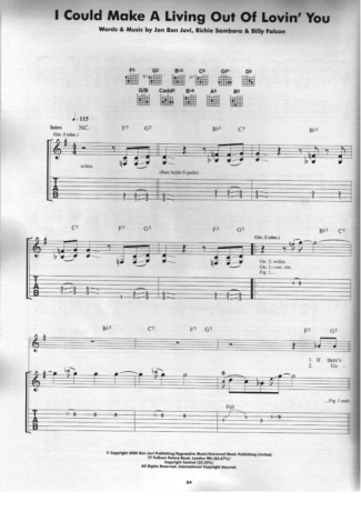 Bon Jovi  score for Guitar